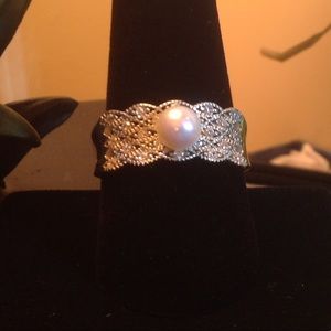 Freshwater Pearl & Faux White Diamond Ring